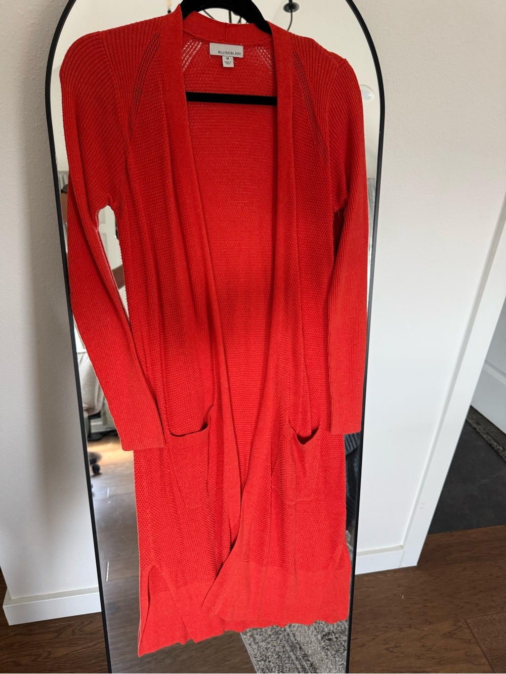 Allison Joy Bright Red Long Open-Front Knit Cardigan